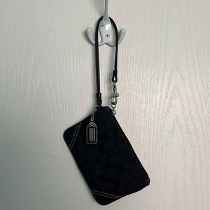 Coach Small Corner Zip Wristlet in Black Signature Canvas